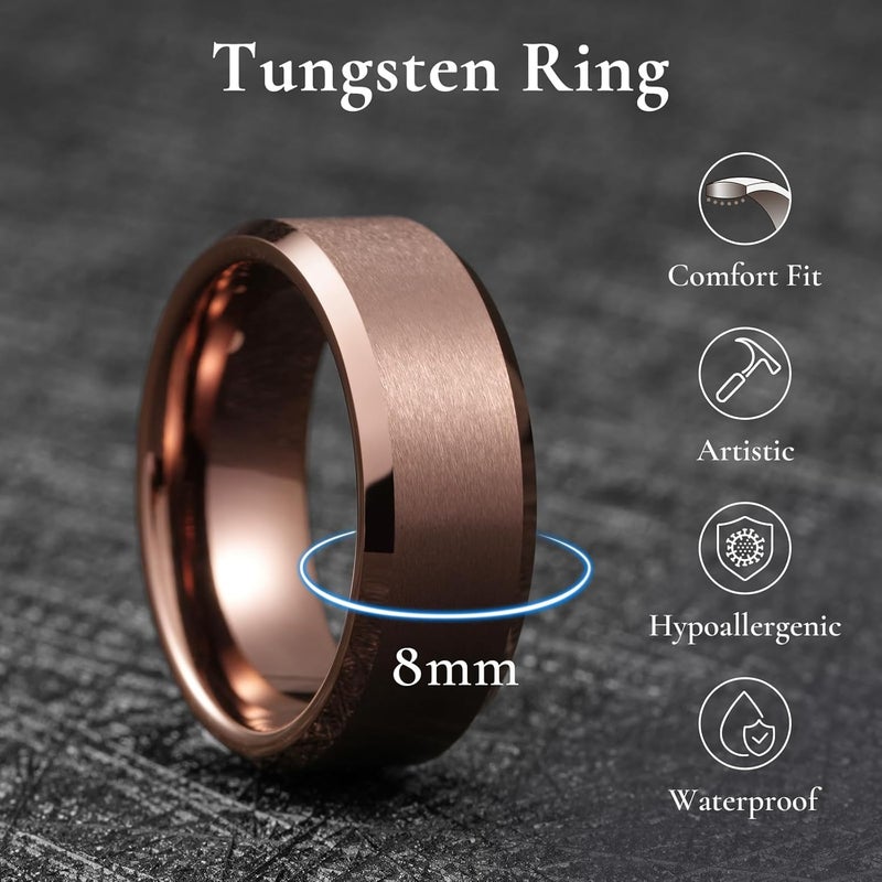 King Will Tungsten Men's Wedding Ring - Available in 6mm to 10mm, Black/Silver, Matte Finish, Beveled Polished Edge, Comfort Fit - Image 2
